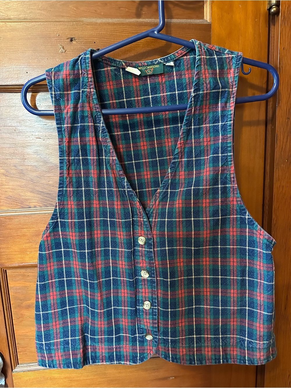 WillowBend Plaid Button-Front Vest - Blue & Red